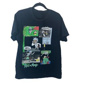Rick and Morty Black Green Graphic Tee Shirt Short Sleeve Womens Size M